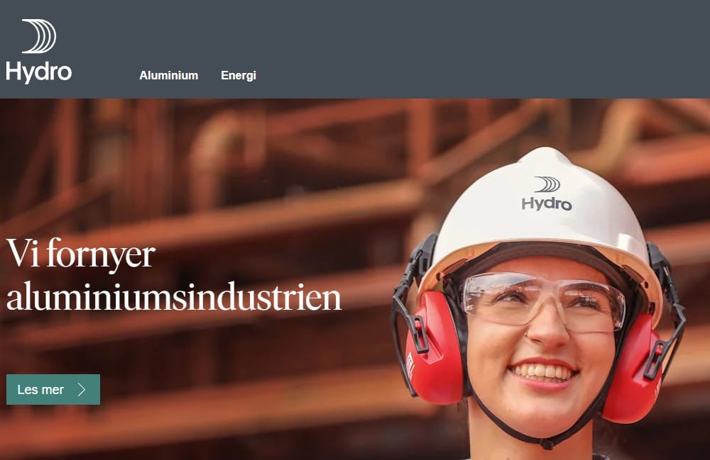 Skreendump - Hydros egen hjemmside.